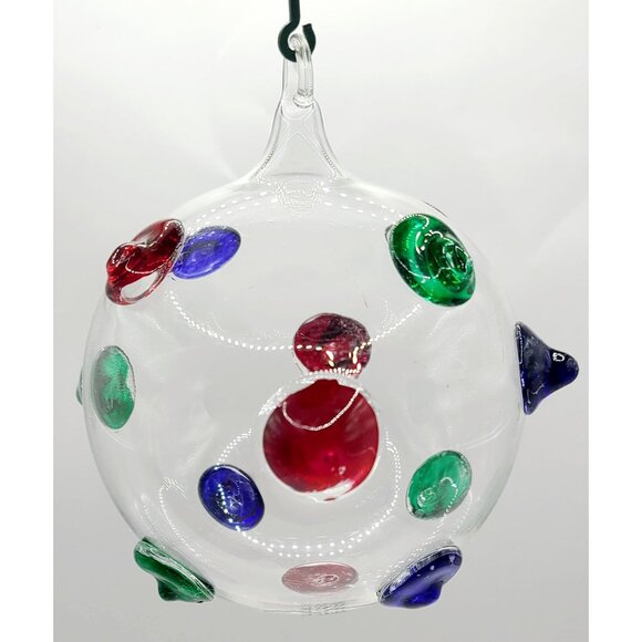 Vtg Hand-Blown Glass Ornament Colored Accents 4.5-Inch Diameter Made In Italy - Picture 2 of 12